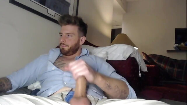 Straight man strokes his gay porno big cock  daddy handjob